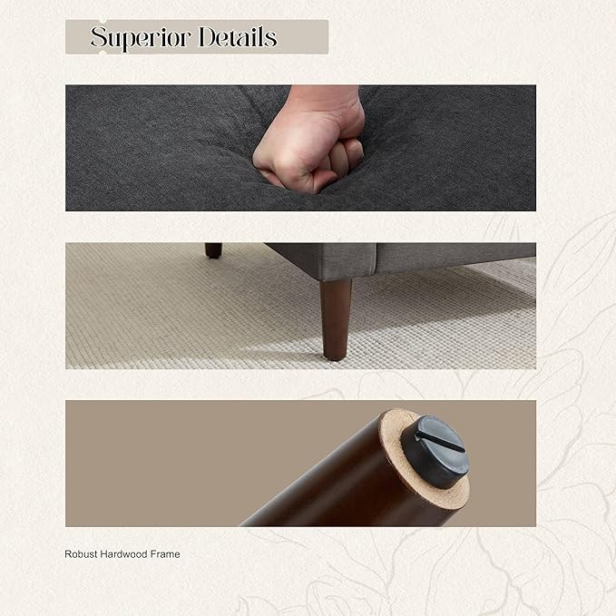 Mid-Century Accent Chair,Modern Linen Fabric Armchair for Living Room,Comfy Upholstered Reading Accent Chairs for Bedroom,Single Sofa Chair with Wood Legs (Dark Grey, 2 Pack)-Ruum Studio Home