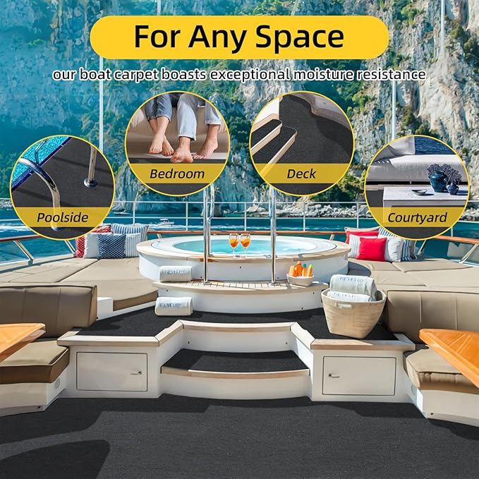 Marine Carpet, 5 FT x 15 FT Black Indoor/Outdoor Rug 0.2" Thick TPE Backed Non-Slip Boat Carpet Roll for Home, Patio, Porch, Deck-Ruum Studio Home