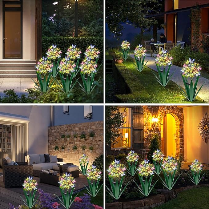 Homight Solar Metal Agave Butterfly Flower Stick Garden Sculpture - Outdoor Gift, Christmas Lights, Swaying Butterfly Sunflower Lights - Solar Outdoor (2 pcs Green)-Ruum Studio Home