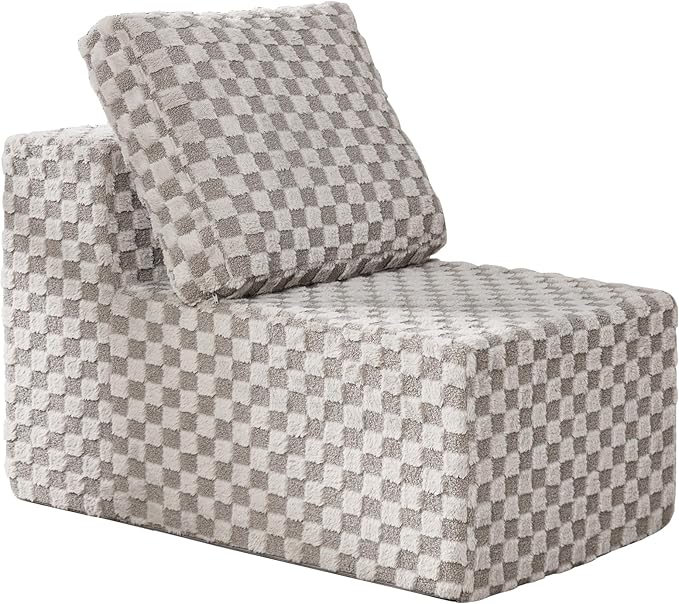 Single Sofa 1 Seat Couch with Deep Seat Memory Foam Cloud Chair with Pillows Large Sofa with L Shape for Living Room Bedroom (Plush Grey, Single)-Ruum Studio Home