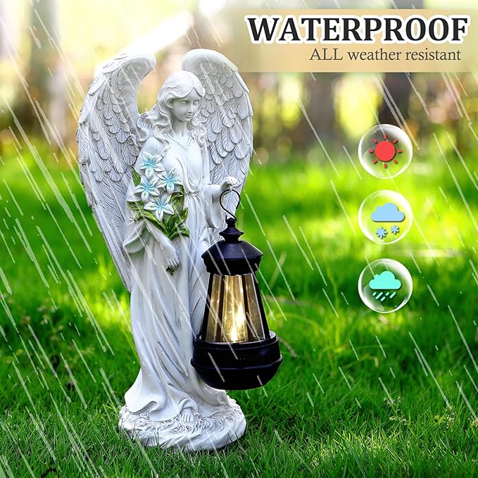 Solar Angel Outdoor Garden Decor Statues – 13.2 inches Solar Outdoor Sculptures for Outside Yard Art Patio Balcony Front Lawn Ornaments Gifts for Mom Grandma Women-Ruum Studio Home