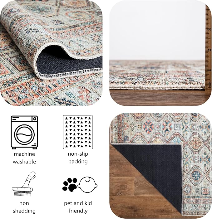 Keen Home Design 2x10 Rug - Machine Washable Runner Rug with Non-Slip Backing, Ideal for Hallway, Entryway, Kitchen, Laundry Room - Vintage, Easy Clean, Durable, Low Pile - (2'6" x 10')-Ruum Studio Home