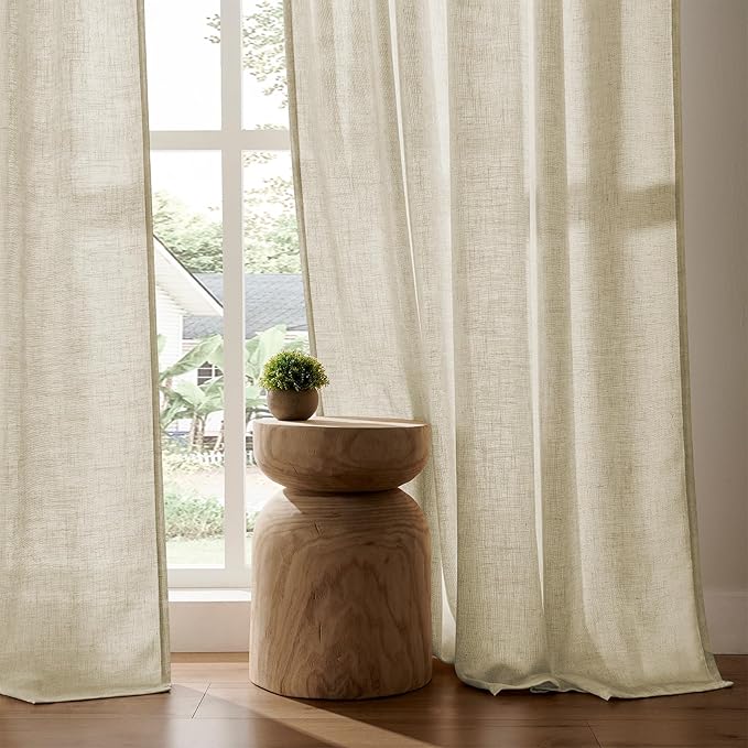 Joydeco Linen Curtains 108 Inch Length 2 Panel Sets,Light Filtering Curtains for Bedroom 52 Inch Wide Living Room Drapes with Back Tabs & Rod Pockets (W52 x L108 Inch, Linen)-Ruum Studio Home