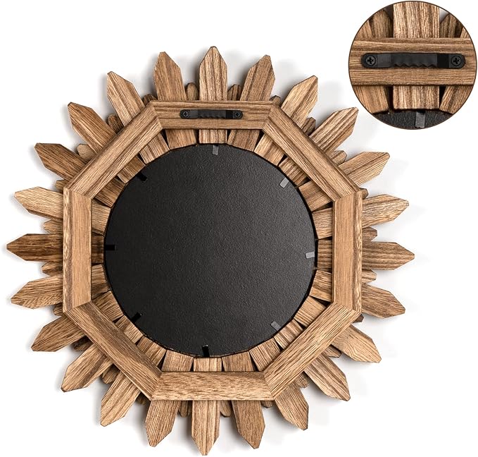 Honiway Boho Wall Decor Mirror 2 Pack Rustic Wood Mirror 12 inch Boho Mirror Home Decor Farmhouse Room Decorations for Bedroom Living Room Carbonized Black-Ruum Studio Home