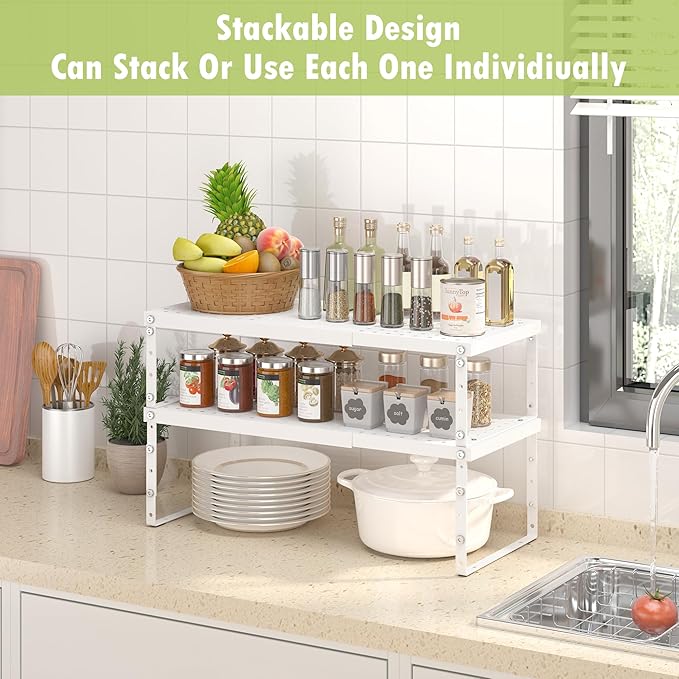 Expandable Cabinet Organizer Shelf With Adjustable Height, Stackable Kitchen Countertop Organizer Rack, Adjustable Shelf Riser For Kitchen Counter, Pantry, Cupboard, Desk, Tabletop-Ruum Studio Home