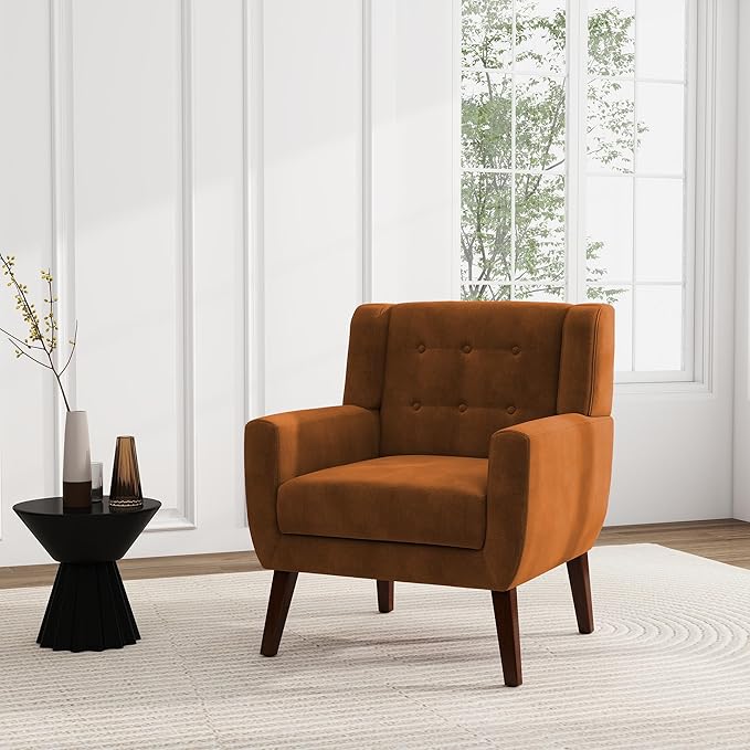 UIXE Accent Chair, Velvet Upholstered Armchair for Living Room, Modern Club Arm Chairs Comfy Single Sofa Button Tufted Bedroom Reading Seat - Orange, Set of 1-Ruum Studio Home