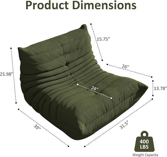 Bean Bag Chair, Oversized Bean Bag Chair for living Room, Fireside Chair for adults with Memory Foam Filled, Big Accent Sofa Lounge Floor Sofa for Gaming, Reading, Relax, No Assembly Required. (Green)-Ruum Studio Home