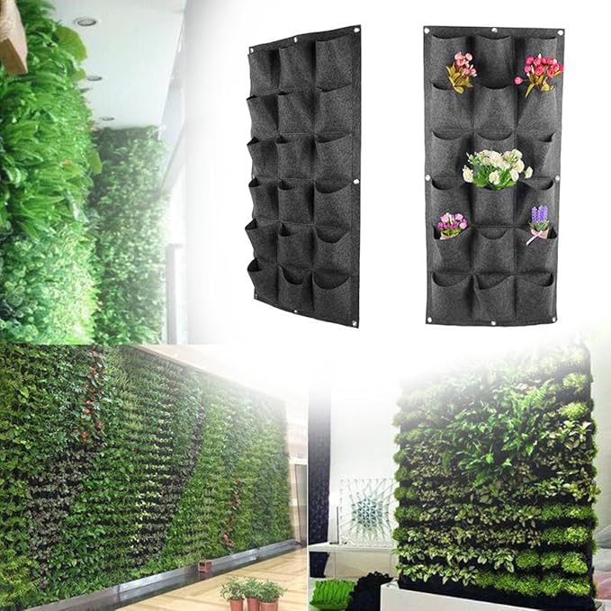 Ogrmar 18 Pockets Vertical Wall Garden Planter Plant Grow Bag for Flower Vegetable for Indoor/Outdoor (18 Pockets, Black)-Ruum Studio Home