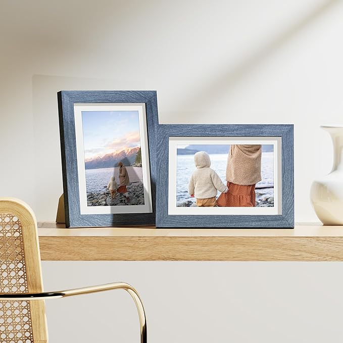 Vittanly 5x7 Picture Frames Set of 9, Shatter Resistant Plexiglass, Display 4x6 Pictures with Mat or 5x7 without Mat, Photo Frames for Wall or Tabletop, Engineered Wood, Navy-Ruum Studio Home