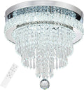 16“ Crystal Chandeliers Round Modern LED Chandelier Light Flush Mount Ceiling Light Fixtures with Remote Control for Bedroom Living Room Dining Room (dimmable)-Ruum Studio Home