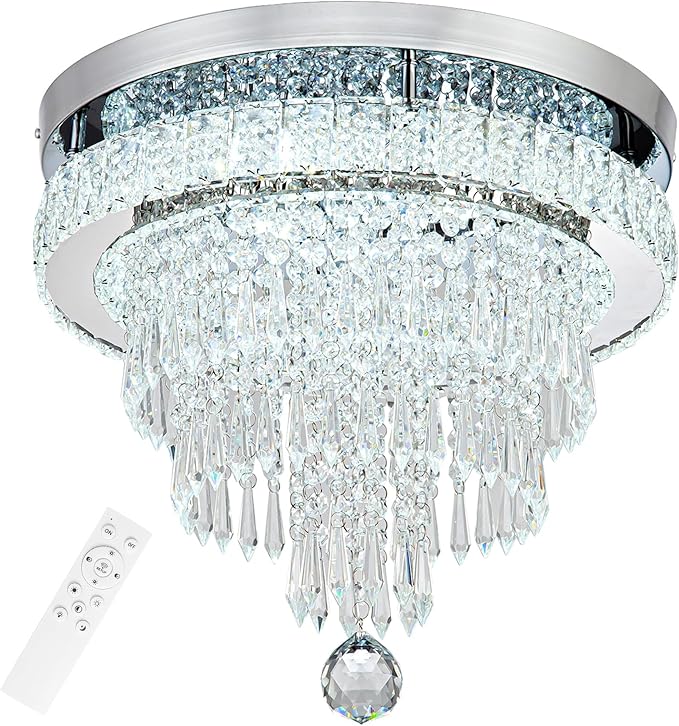 16“ Crystal Chandeliers Round Modern LED Chandelier Light Flush Mount Ceiling Light Fixtures with Remote Control for Bedroom Living Room Dining Room (dimmable)-Ruum Studio Home