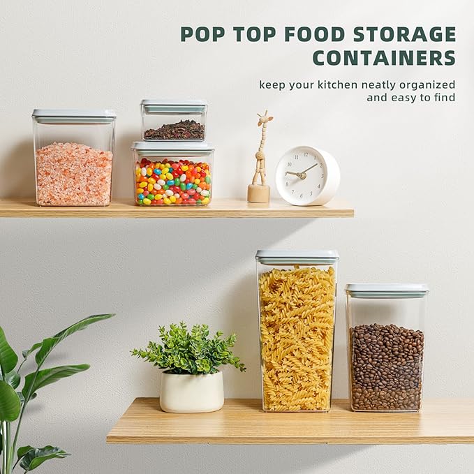 Pop Up Lid Food Storage Containers, Clear Storage Containers for Pantry Airtight Kitchen Containers Storage Set - 5 Pack for Cereal, Flour and Sugar, 3.5Qt, 2.9Qt, 2.1Qt, 1.3Qt, 0.6Qt-Ruum Studio Home