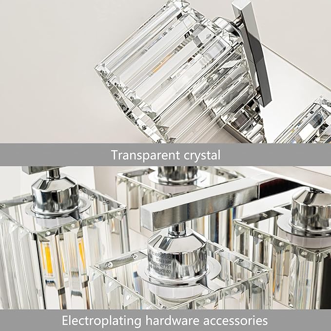 Modern 4-Light Chrome Crystal Bathroom Vanity Light Fixtures-Ruum Studio Home