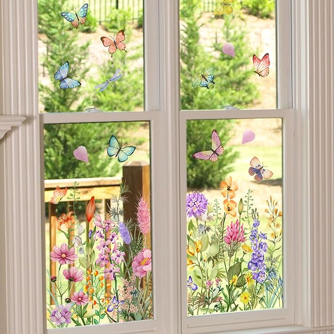 Mirbuy Wildflower Butterfly Window Decals, Colorful Garden Floral Window Clings for Home Decor-Ruum Studio Home