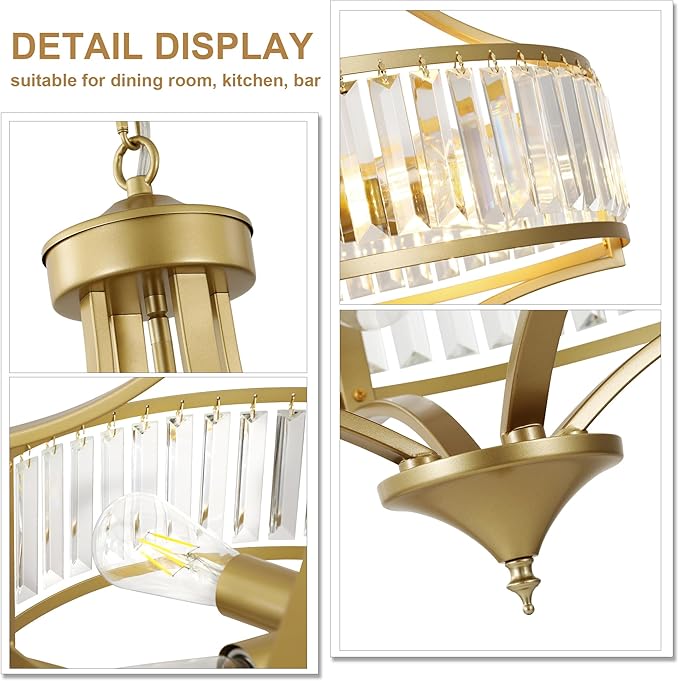 20" Modern Crystal Chandelier, 5-Light Gold Dinning Room Light Fixtures Over Table, Hanging Round Pendant Chandelier for Kitchen Island Entryway Bedroom Office Bathroom Stairwell-Ruum Studio Home