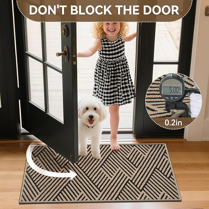 Front Door Mat Outside Entrance, Non Slip Rubber Backing, Trap Dirt and Moisture, Easy Clean Low Profile Welcome Floor Mats for Patio Porch Indoor Outdoor Entry Mat, 24x35 Inch, Brown-Ruum Studio Home