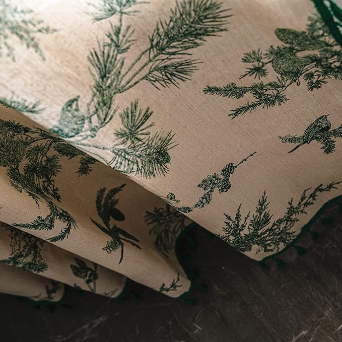 Sutuo Home Boho Curtain 96 Inches Length for Bedroom, Printed Cotton Linen Rod Pocket Semi Blackout Farmhouse Bohemian Tassels Window Treatment for Living Room, 1 Panel 59" W x 96" L, Green Forest-Ruum Studio Home