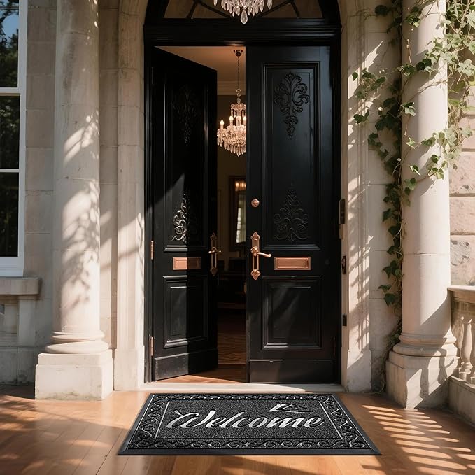 Yimobra Welcome Mat, Heavy Duty Sturdy Door Mats for Home Entrance Outdoor Indoor, Front Doormat for Outside Patio Floor Entry Porch Garage Office, Waterproof, Low Profile, 47X32 Inches, Black-Ruum Studio Home
