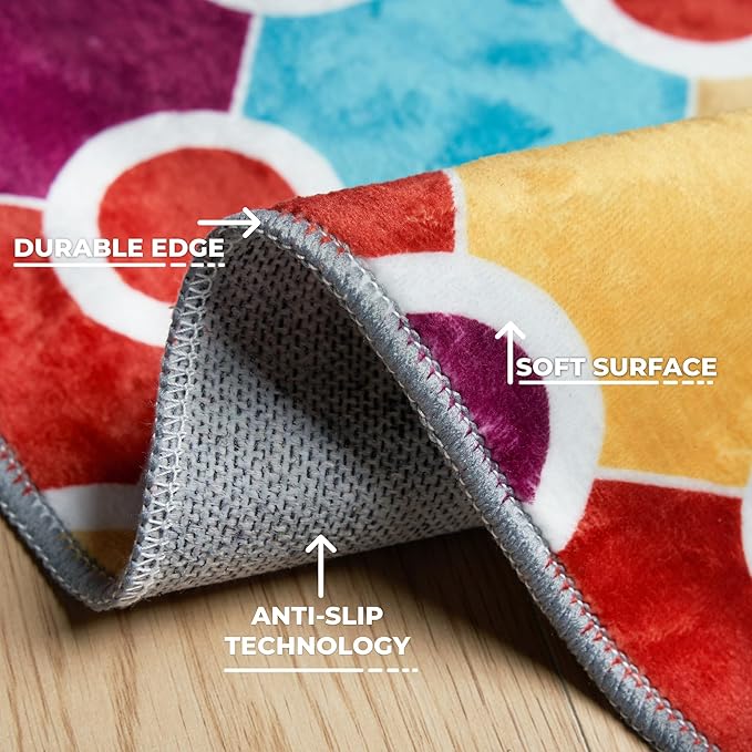 Machine Washable Polka Dot Rug for Kids Area - Multicolor Soft Rug for Nursery/Playroom/Classroom - 5x8-Ruum Studio Home