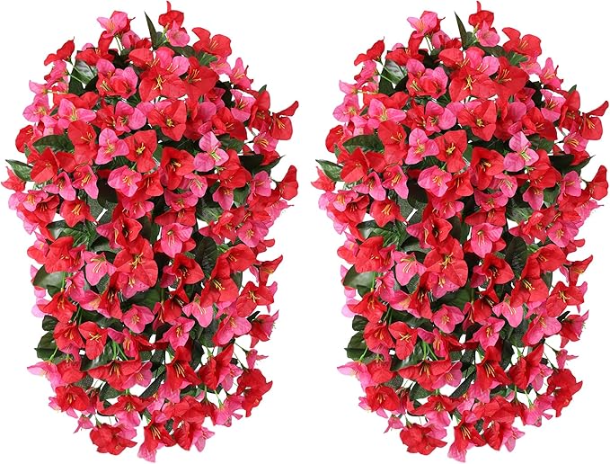 Faux Bougainvillea Artificial Flowers Plants for Outdoors Outside Decoration, 2pcs Fake Flowers Silk Long Trailing Vines UV Resistant Realistic for Front Door Porch Planter Urn Patio Balcony Yard, Mix-Ruum Studio Home