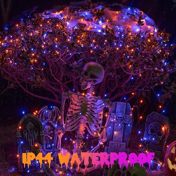Rotu Halloween String Lights Outdoor with Music Sync Spooky Sounds 300 LED 114.8ft Indoor Fairy String Lights Waterproof Function for Halloween Party Haunted House Decorations (Purple & Orange)-Ruum Studio Home
