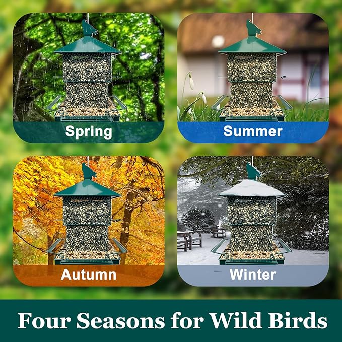 Bird Feeders for Outdoors, 6.5lb Large Capacity, Heavy Duty Metal Bird Feeder, Supports Cardinal, Finch, Blue Jay and Wild Birds(Green)-Ruum Studio Home