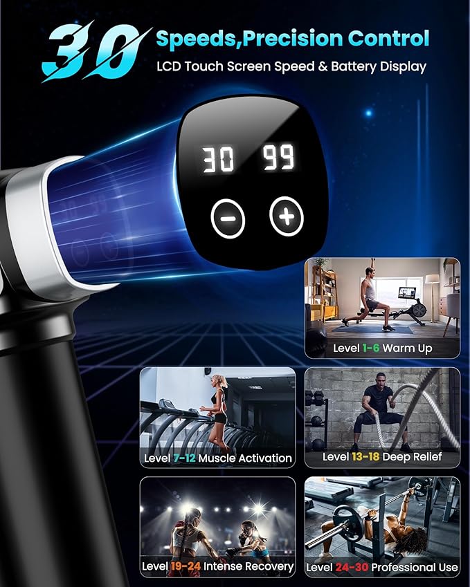 Deep Tissue Massage Gun, Portable Percussion Electric Muscle Massager for Pain Relief, Handheld Massagers with 30 Speeds & 6 Attachments for Back and Neck, Gifts for Men Women-Ruum Studio Home