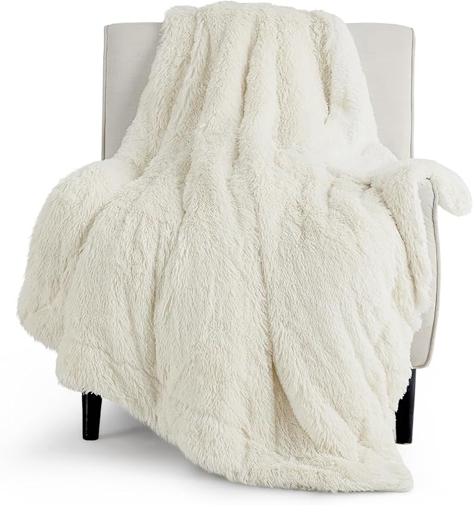 Bedsure GentleSoft Fluffy Cream Throw Blanket Decorative Blankets for Bed Couch Sofa, Cream Decor Sherpa Fleece Soft Cozy Fuzzy Plush Thick Warm Faux Fur Decorations, Ivory Baby Girl Gifts, 50x60-Ruum Studio Home