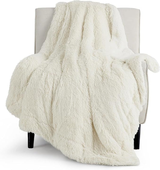 Bedsure GentleSoft Fluffy Cream Throw Blanket Decorative Blankets for Bed Couch Sofa, Cream Decor Sherpa Fleece Soft Cozy Fuzzy Plush Thick Warm Faux Fur Decorations, Ivory Baby Girl Gifts, 50x60-Ruum Studio Home