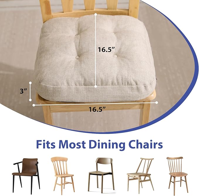 Chair Cushions, Memory Foam Dining Chair Cushions, Tufted Indoor Chair Pads, Set of 4, 16.5' x 16.5' x 3.5', Beige-Ruum Studio Home
