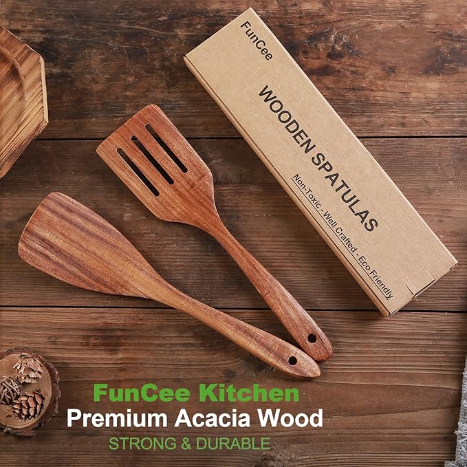 2 Pack Wooden Spatula, Acacia Wood Long Handle Flat Frying Turner, Handmade wooden spoons for cooking, Kitchen Utensil set, Non-Stick Cooking Spurtle Utensils for kitchen use-Ruum Studio Home