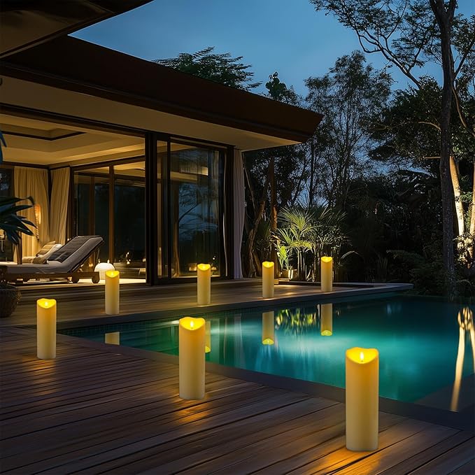 Homemory 4"x12" Outdoor Waterproof Flameless Candles with Timers and Remote Control, Battery Operated Candles, LED Plastic Candles, Ivory White, Set of 2-Ruum Studio Home