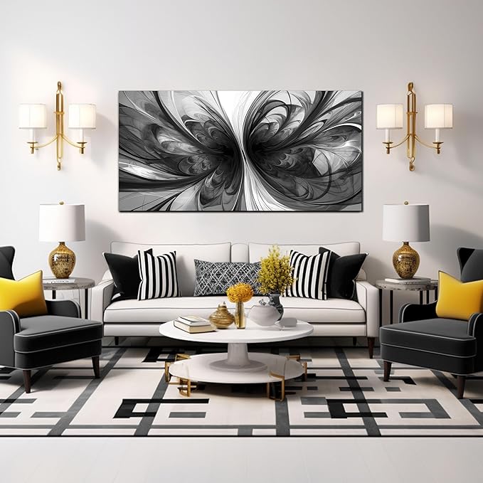Abstract Wall Art for Living Room Black and White Pictures Wall Art Bedroom,Home Office Wall Decor 20 x 40 Inch-Ruum Studio Home