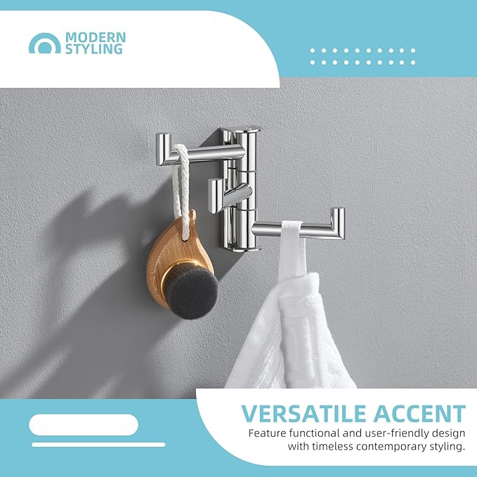 Angle Simple Towel Hook for Bathroom, SUS 304 Stainless Steel Foldable Robe Towel Holder, Wall Coat Hook, Polished Chrome-Ruum Studio Home