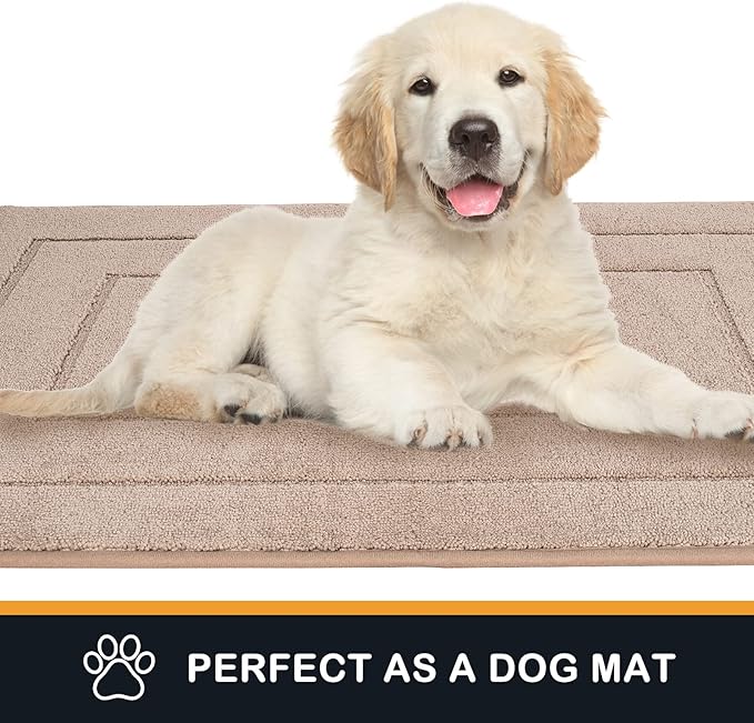PURRUGS Dirt Trapping Door Mat 24" x 35.5", Non-Slip/Skid Machine Washable Entryway Rug, Dog Doormat, Super Absorbent Welcome Mat for Muddy Wet Shoes and Paws, Beige-Ruum Studio Home