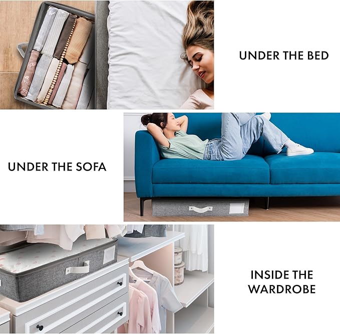 HOMELUX THEORY 2pc Under Bed Storage Containers, Bedroom Under the Bed Drawer Storage Organizer with Bins and Lids, Medium Underbed Clothes Storage Box Ideal for Blanket, Fabric, & Shoes (LightGray)-Ruum Studio Home