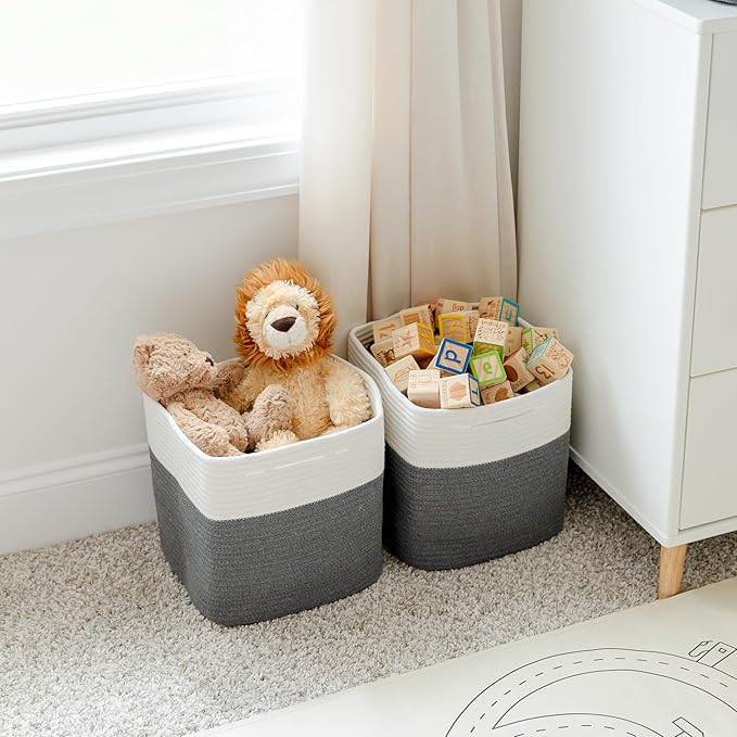 NaturalCozy Storage Cubes 11 Inch Cotton Rope Woven Baskets for Organizing, 3-Pack | Cube Storage Bin | Square Storage Baskets for Shelves Organizer, Classroom, Kids Toy Bins, Closet, Baby Nursery-Ruum Studio Home