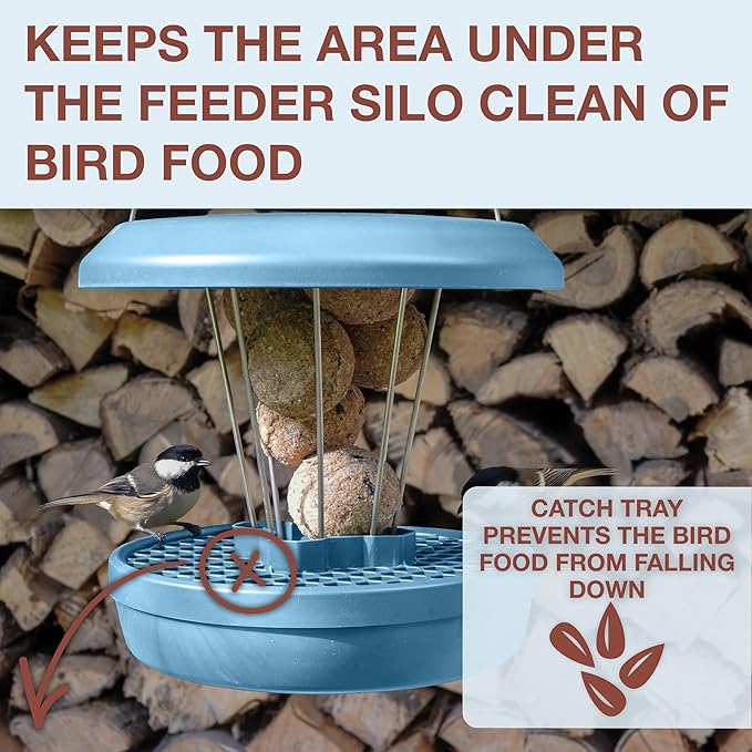 SWISSINNO No Mess Bird Feeder Lucerne Smart Birds for Fat Balls - Feed Birds, not mice & Rats! Robust & Reliable for Hanging - Made in EU - Light Blue-Ruum Studio Home