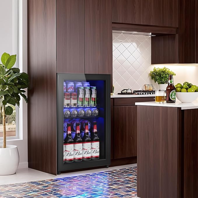 2.5 Cu.Ft Wine Fridge, Mini Fridge With Glass Door, Wine Cooler Refrigerator, Beverage Drink Beer Cooler, Adjustable Shelves & Digital Temperature Display, 22 Bottle 95 Can-Ruum Studio Home