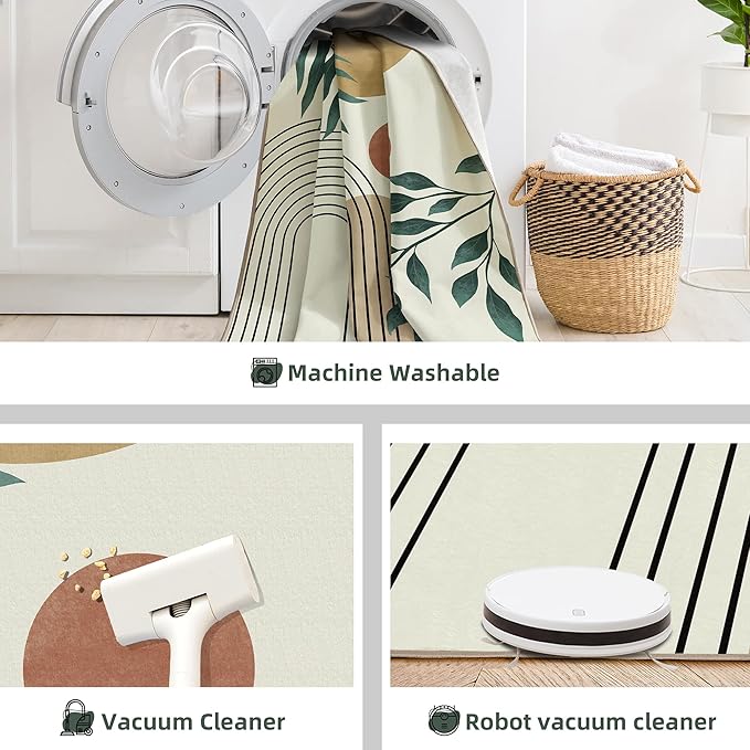 Indoor Outdoor Area Rug, Mid Century Sun Outdoor Patio Rug,Washable Abstract Art Leaves Eucalyptus Runway Rugs Non-Slip Carpet for Camping, Bedroom, Deck(8x10)-Ruum Studio Home