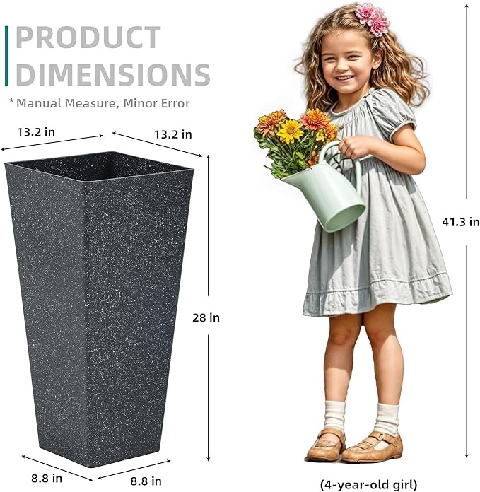 28" Large Tall Square Planters for Outdoor Plants, Set of 2 V-Shaped Planter Box with Black Terrazzo Look, Durable and Weather Resistant, Ideal or Garden, Patio, Porch or Home use.-Ruum Studio Home