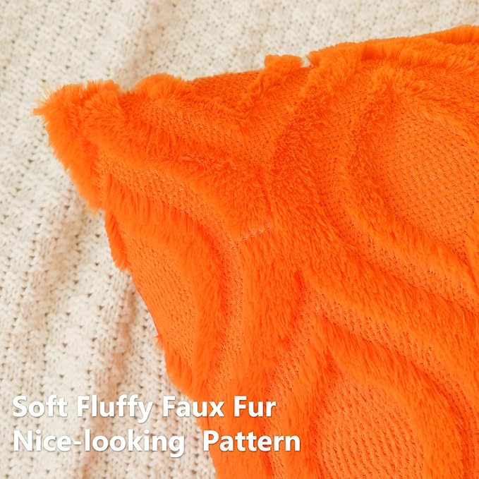 decorUhome Fall Throw Pillow Covers 24x24 Inch Set of 2, Soft Plush Decorative Faux Fur Orange Solid Couch Pillow Covers, Accent Farmhouse Neutral Square Euro Pillow Cases for Sofa Bed Living Room-Ruum Studio Home