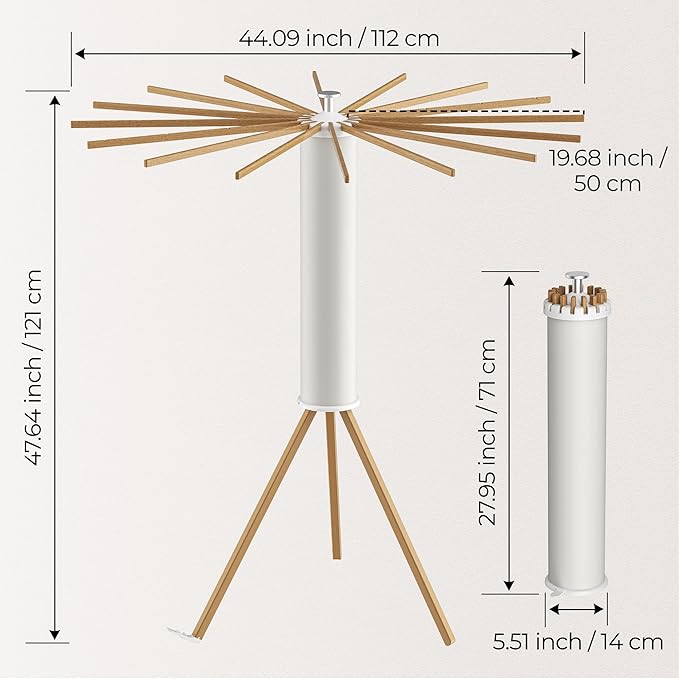 Tripod Clothes Drying Rack, Garment Rack Portable and Foldable Space Saving Laundry Drying Rack - Dryer Rack Clothing Floor Folding Balcony Bedroom Household (Beige(Wood), 16 rods)-Ruum Studio Home
