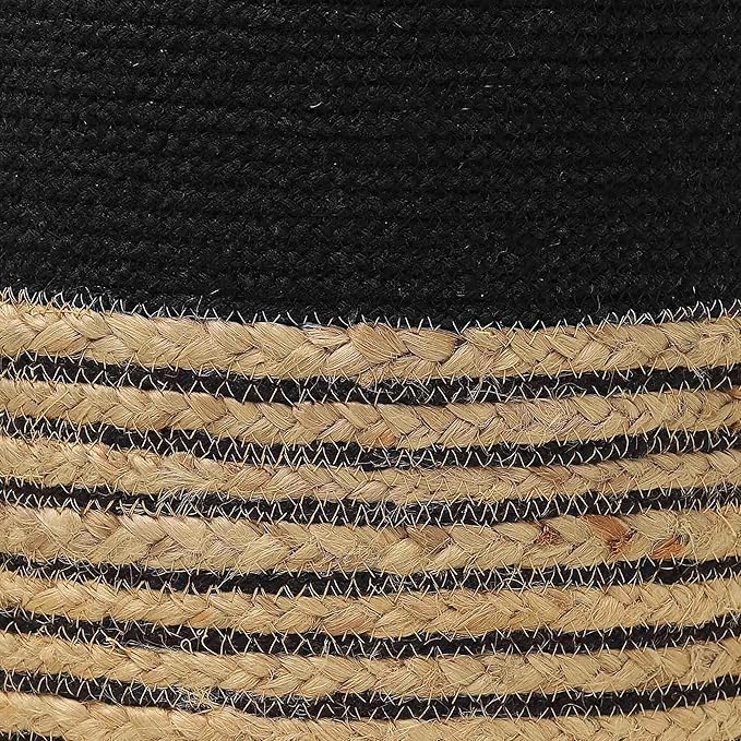 REDEARTH · Cylindrical Pouf Ottoman - Braided Pouffe Accent Sitting Round Footrest for Living Room, Bedroom, Nursery, kidsroom, Patio, Gym; 70% Cotton 30% Jute, (14.5x14.5x16; Black Natural)-Ruum Studio Home