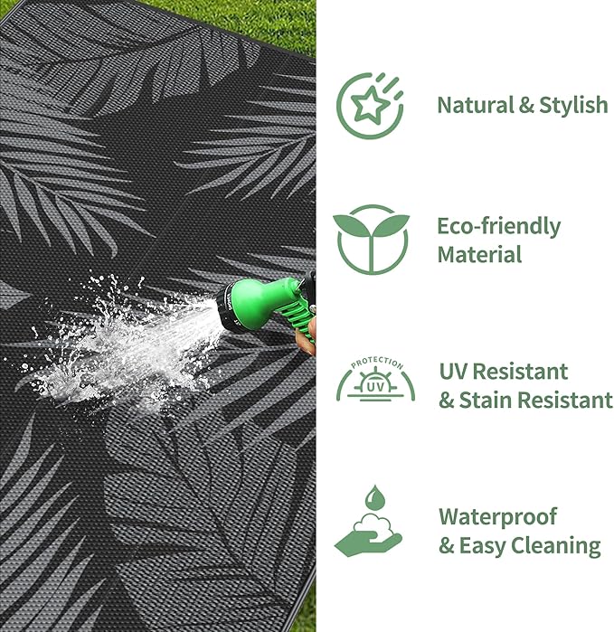 GENIMO Outdoor Rug 2.5' x 8' Waterproof for Patios Clearance, Reversible Outdoor Plastic Straw Camping Rug Carpet, Large Area Rugs Mats for RV, Camper, Deck, Balcony, Porch, Beach, Picnic, Black&Grey-Ruum Studio Home