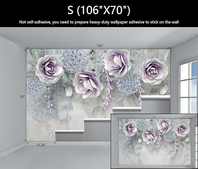 WFBHUA-Purple Rose Floral 3D Wallpaper Mural Modern Flower Leaf Wallpaper for Bedroom Wall Murals Decoration(Not Peel and Stick)-Ruum Studio Home