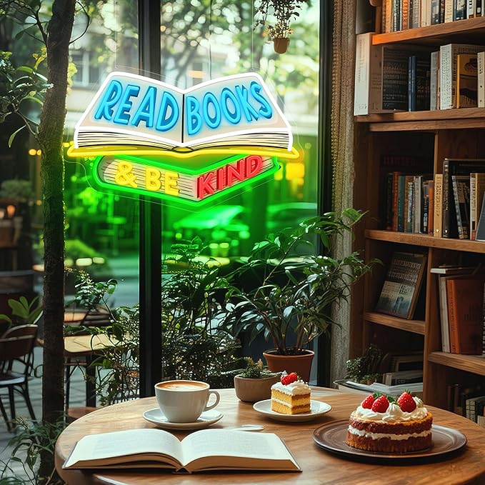 SELICOR Read Books & Be Kind Neon Signs for Wall Decor-Teacher Appreciation Gift,Adjustable LED Book Neon Light Up Sign for Reading Room Study Room Classroom Bookstore Library Museum Cafe Bedroom-Ruum Studio Home