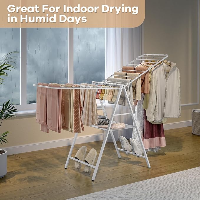 APEXCHASER Drying Rack for Clothing Foldable, Metal Laundry Rack Collapsible, Ultra Thin Gullwing Clothes Airer with Adjustable Height for Towel Baby Clothes Indoor Outdoor Laundry Room, White-Ruum Studio Home