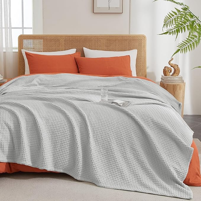 PHF Ultra Soft Waffle Weave Throw Blanket 50"x 60"- Washed Lightweight Breathable Cozy Woven Blanket for Bed - Aesthetic Decor for Couch Bedding Sofa Home Car - Light Grey-Ruum Studio Home