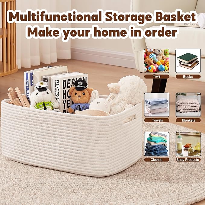 OIAHOMY Storage Basket for Shelves, Closet Cube Storage Bins Baskets for Clothes Blanket Towels, Baby Nursery, Toy Baskets Box, Woven Rope Basket, 17.72*12.99*7.87 IN, 2 Packs White-Ruum Studio Home